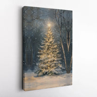 Snowy Winter Forest Poster, Christmas Tree Wall Art, Glowing Holiday Lights Print, Festive Printable Art, Winter Digital Download