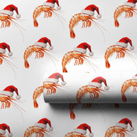 Humorous Santa Hat Seafood Gift Wrap, Christmas Shrimp Wrapping Paper, Coastal Holiday Wrapping Paper, Humorous Ocean Festive Wrapping Paper