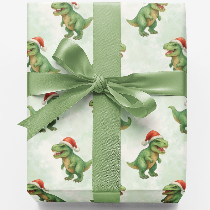 Adorable Dinosaur Gift Wrap, Santa TRex Christmas Wrapping Paper, Dino Holiday Wrapping Paper, Kids Christmas Present Paper, Dinosaur Gift Wrap