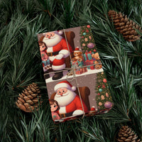 Christmas Girl Gift Wrap, Adorable Santa Claus Wrapping Paper, Festive Xmas Wrapping Paper, Kids Holiday Present Paper Roll, Family Gift Wrap