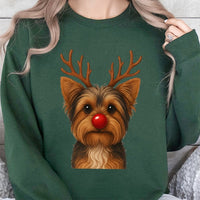 Reindeer Dog Holiday Sweater, Yorkie Christmas Sweatshirt, Humorous Yorkshire Terrier Xmas Crewneck, Adorable Pet Lover Christmas Present