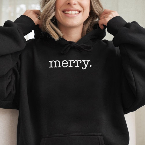 Minimalist Holiday Typography Hoodie, Merry Christmas Hoodie, Adorable Festive Graphic Sweatshirt, Comfy Xmas Pullover, Winte