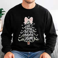Christian Christmas Tree Sweatshirt, Oh Come Let Us Adore Him Sweatshirt, Aesthetic Faith Holiday Sweater, Religious Xmas Crewneck Present
