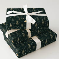 Dark Green Holiday Gift Wrap, Gold Christmas Tree Wrapping Paper, Elegant Xmas Tree Wrapping Paper, Winter Star Paper, Festive Gift Wrap