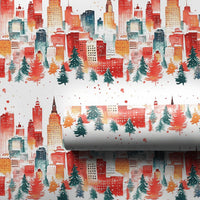 NYC Watercolor Gift Wrap, City Skyline Christmas Wrapping Paper, Urban Winter Holiday Wrapping Paper, New York City Gift Wrap Roll