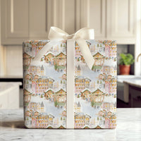 Watercolor Winter Village Gift Wrap, Christmas Market Wrapping Paper, Festive Holiday Wrapping Paper, European Town Xmas Present Wrap