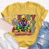 Colored Pencil Tree Holiday Graphic Tee, Christmas Teacher T-Shirt, Festive Teacher Shirt, Winter Break Elementary Educator Apparel