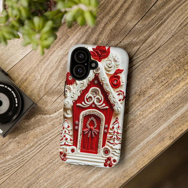 3D Jeweled Holiday Art iPhone Case, Christmas Gingerbread House Phone Case, Festive Winter Phone Cover, Dual Layer Tough Case
