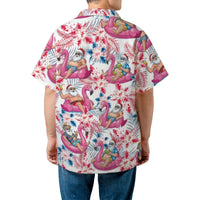 Santa Claus Flamingo Float Aloha Shirt, Tropical Christmas Hawaiian Shirt, Humorous Holiday Summer Button Down, Mele Kalikimaka Xmas Shirt