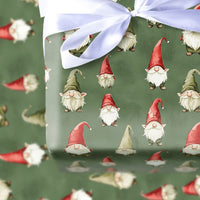 Dark Green Christmas Gift Wrap Roll, Scandinavian Gnome Wrapping Paper, Adorable Nisse Holiday Present Paper