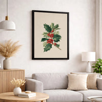 Vintage Botanical Illustration Canvas Print, Holly Berries Canvas Art, Winter Plant Wall Art, Holiday Nature Canvas Decor, Christmas Present