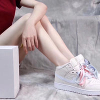 High Top Sneakers, Blue Pink Colorway, Mismatched Colorway, Lace Up Design, Casual Gift for Sneaker Fans