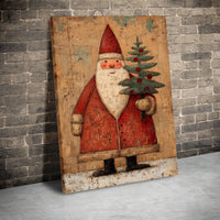 Rustic Vintage Christmas Canvas, Folk Art Santa Claus Canvas Print, Farmhouse Holiday Wall Art, Distressed Santa Canvas Wall Decor