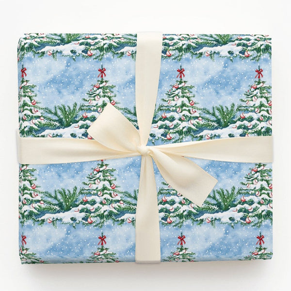 Snowy Tree Sports Gift Wrap, Baseball Christmas Tree Wrapping Paper, Tropical Holiday Wrapping Paper, Baseball Ornament Wrapp