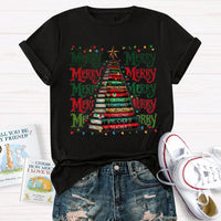 Festive Reading Holiday Graphic Tee, Christmas Book Tree Teacher Shirt, Bookish Xmas Tree T-Shirt, English Teacher Christmas Present