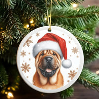 Santa Hat Shar Pei Ceramic Ornament, Shar Pei Dog Christmas Ornament, Puppy Holiday Ornament, Adorable Dog Lover Xmas Tree Keepsake Present