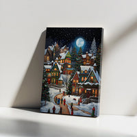 Whimsical Snowy Winter Poster, Christmas Village Wall Art, Holiday Night Landscape Print, Festive Seasonal Decor Digital Download Present