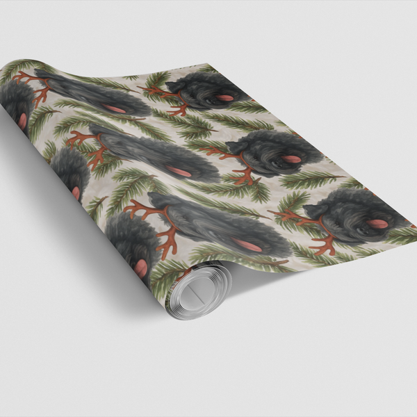 Holiday Dog Antlers Gift Wrap, Bouvier des Flandres Wrapping Paper, Winter Dog Breed Present Paper, Christmas Gift Wrap for D