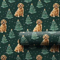 Green Holiday Dog Gift Wrap, Golden Retriever Christmas Wrapping Paper, Winter Retriever Wrapping Paper, Christmas Tree Dog Present Paper