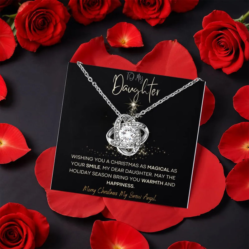 Christmas Daughter Knot Necklace, To My Daughter Love Knot Necklace, Sparkling CZ Pendant Necklace, Meaningful Holiday Present for Daughter