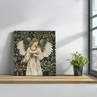 William Morris Botanical Canvas Print, Christmas Angel Square Canvas, Holly Berry Holiday Wall Canvas Art, Religious Xmas Present