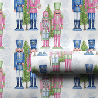 Watercolor Soldier Christmas Gift Wrap, Pink Nutcracker Wrapping Paper, Pastel Blue Holiday Wrapping Paper, Ballet Xmas Gift Wrapping Paper