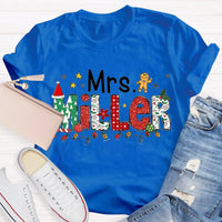 Custom Name Holiday Tee, Personalized Christmas Teacher T-Shirt, Adorable Merry Educator Shirt, Christmas Teacher Present