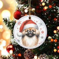 Adorable Pekingese Dog Ornament, Pekingese Santa Hat Christmas Ornament, Holiday Puppy Tree Ornament, Dog Lover Ceramic Ornament, Xmas Pet Present