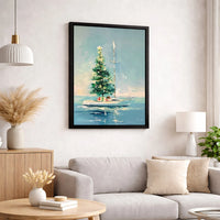 Holiday Tree Coastal Canvas Print, Nautical Christmas Sailboat Canvas Wall Art, Sailing Xmas Poster, Beach Holiday Decor, Digital Download