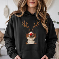 Aussie Reindeer Dog Sweatshirt, Australian Shepherd Christmas Hoodie, Humorous Xmas Dog Lover Pullover, Holiday Dog Owner Hooded Sweatshirt