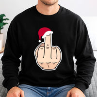 Humorous Sarcastic Christmas Crewneck, Santa Hat Middle Finger Sweatshirt, Rude Holiday Party Pullover, Adult Humor Xmas Gag Sweatshirt