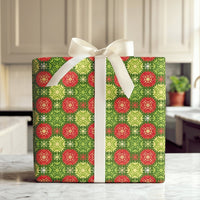 Festive Green Red Gift Wrap, Geometric Snowflake Christmas Wrapping Paper, Holiday Snowflake Wrapping Paper, Winter Season Gift Wrap