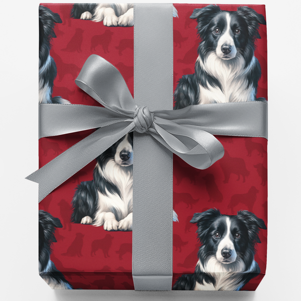 Adorable Dog Breed Gift Wrap Roll, Red Christmas Border Collie Wrapping Paper, Holiday Collie Wrapping Paper, Dog Lover Xmas 