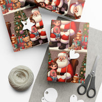 Christmas Girl Gift Wrap, Adorable Santa Claus Wrapping Paper, Festive Xmas Wrapping Paper, Kids Holiday Present Paper Roll, Family Gift Wrap