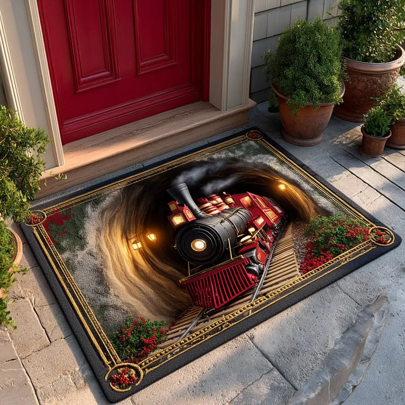 Festive Welcome Mat, Holiday Tunnel Ride Doormat, Seasonal Front Door Mat, Winter Entryway Doormat, Christmas Holiday Present
