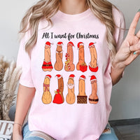 Humorous Adult Christmas T-Shirt, All I Want for Christmas Is Naughty Shirt, Sarcastic Holiday Party Humor Tee, Naughty List Graphic T-Shirt