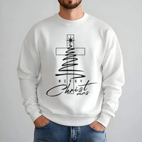 Minimal Cross Tree Crewneck, Christian Christmas Sweatshirt, Religious Holiday Sweatshirt, Faith Based Pullover, Christian Present Sweatshirt