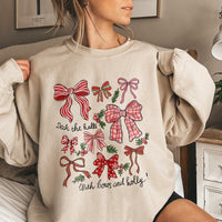 Deck the Halls Sweatshirt, Christmas Bows Sweatshirt, Coquette Holiday Bow Sweatshirt, Retro Winter Graphic Sweater, Christmas Present for Her