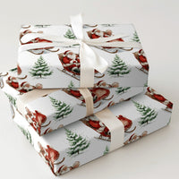 Classic Christmas Gift Wrap, Vintage Santa Sleigh Wrapping Paper, Watercolor Santa Reindeer Sleigh Wrapping Paper