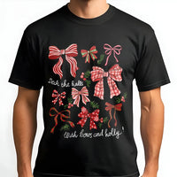 Retro Holiday Graphic Tee, Christmas Bow T-Shirt, Festive Deck the Halls Shirt, Adorable Coquette Christmas Shirt, Holiday Present for Her