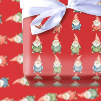 Watercolor Scandinavian Gift Wrap Roll, Red Christmas Gnome Wrapping Paper, Whimsical Holiday Present Paper, Nordic Winter Gift Wrapping