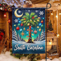 Palm Tree Coastal Holiday Yard Flag, South Carolina Christmas Garden Flag, SC State Pride Winter Flag, Double-Sided Lawn Banner Decor
