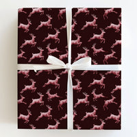 Maroon Christmas Gift Wrap, Pink Leaping Reindeer Wrapping Paper, Watercolor Antler Holiday Wrapping Paper, Elegant Winter Gift Wrap Roll