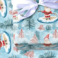 Winter Ice Gift Wrap, Watercolor Paddleboarding Santa Wrapping Paper, Pastel Tree Christmas Gift Wrap, Festive Holiday Wrapping Paper Roll