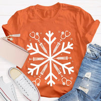 Snowflake Holiday Graphic Tee, School Nurse Christmas T-Shirt, Winter RN Nurse Shirt, Festive Hospital Staff Tee, Nurse Xmas Present