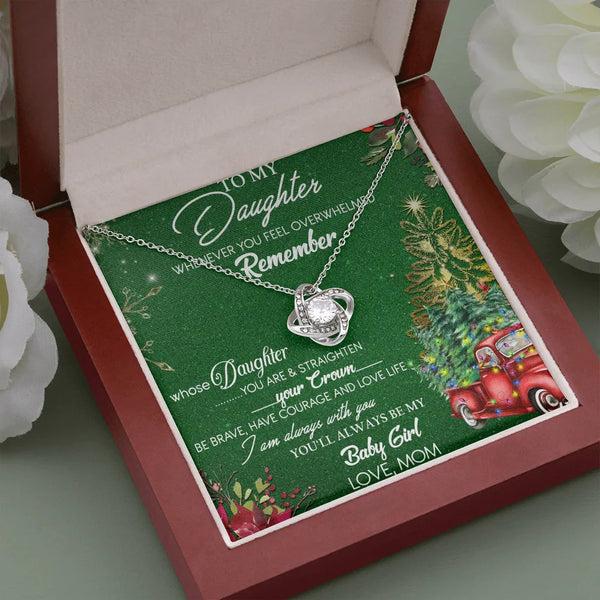 Daughter Christmas Jewelry Present, To My Daughter Love Knot Necklace, 14k White Gold Finish Pendant Necklace, Holiday Neckla