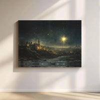 Snowy Christmas Nativity Scene Print, Star of Bethlehem Canvas Wall Art, Christian Religious Holiday Canvas Decor