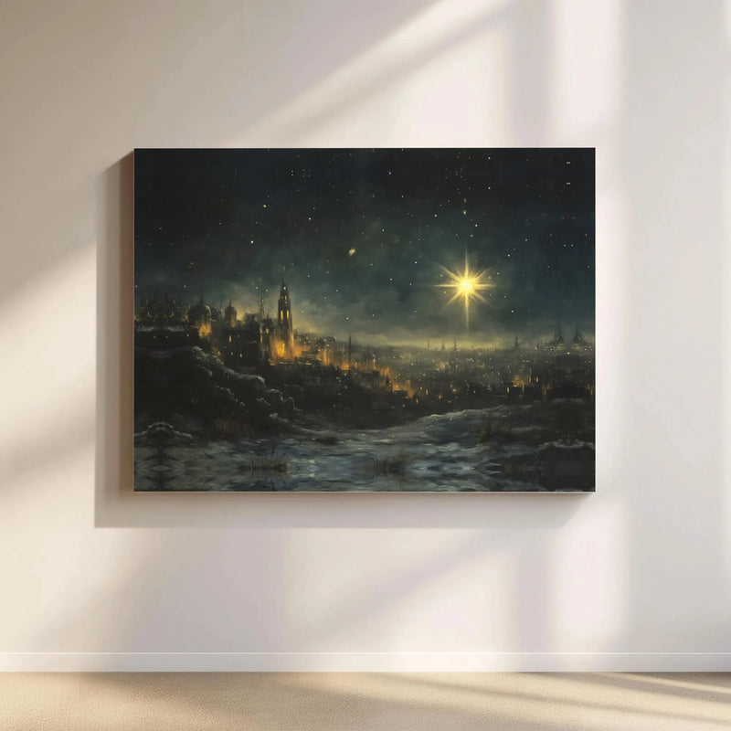 Snowy Nativity Scene Wall Art, Star of Bethlehem Canvas Art, Religious Christmas Print, Holiday Decor Printable Digital Download
