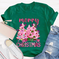 Festive Holiday Graphic T-Shirt, Pink Tree Christmas Teacher Shirt, Adorable Teacher Christmas Tee, Winter School Vacation Teacher Present