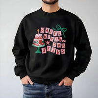 Retro Cake Holiday Sweatshirt, Happy Birthday Jesus Christmas Sweatshirt, Religious Xmas Crewneck, Faith Christmas Sweatshirt, Holiday Present